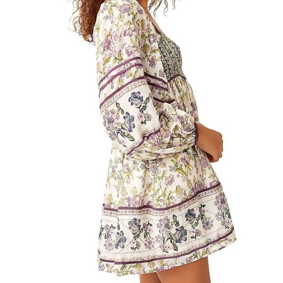 Free People Endless Afternoon Floral Mini Dress-Bohemian Puff Sleeve Mini-Medium - Picture 3 of 13